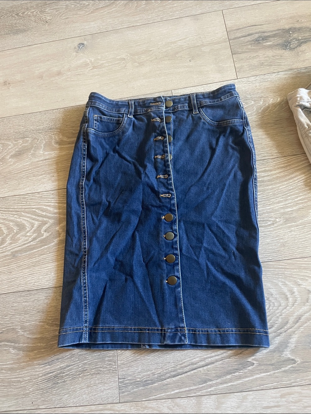 Forever 21 Dark Blue Button-Front Denim Pencil Skirt